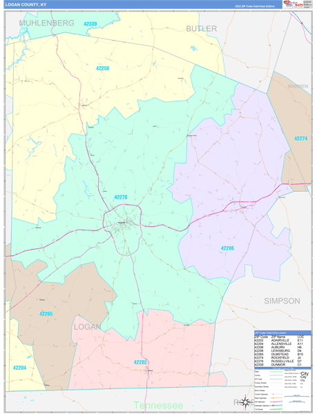 Logan County, KY Wall Map