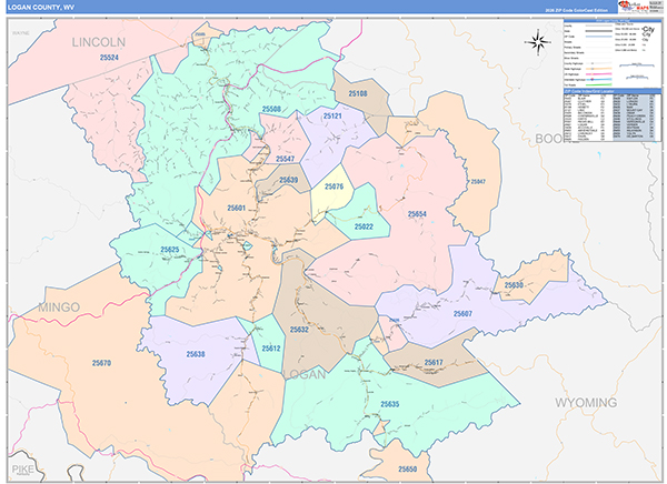 Logan County, WV Zip Code Map
