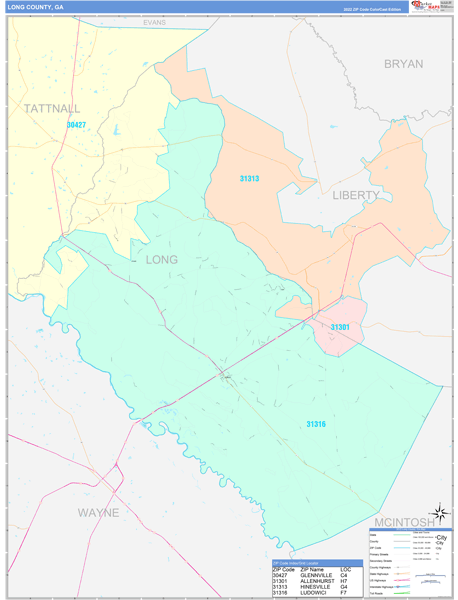 Long County Digital Map Color Cast Style