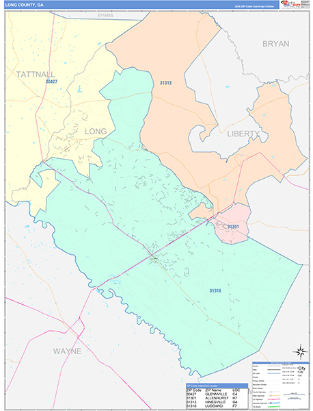 Long County, GA Zip Code Map