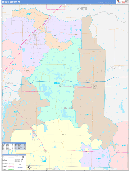 Lonoke County Wall Map Color Cast Style