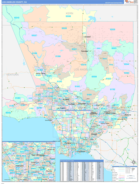 Los Angeles County, CA Wall Map Color Cast Style by MarketMAPS - MapSales