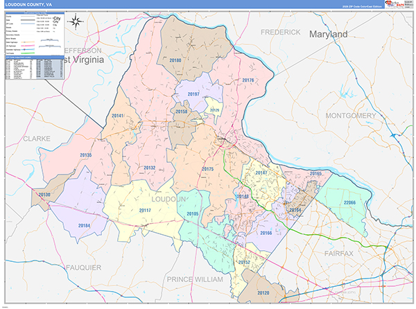 Loudoun County Wall Map Color Cast Style