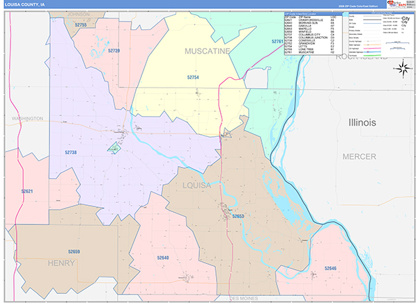Louisa County, IA Zip Code Map