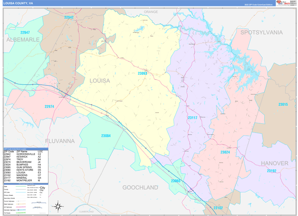 Louisa County, VA Zip Code Map