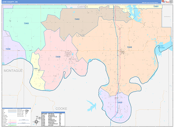 Love County, OK Zip Code Map