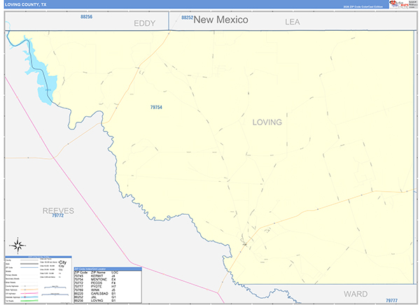 Loving County, TX Zip Code Map