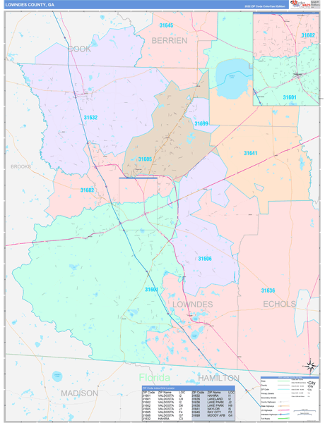Lowndes County, GA Wall Map