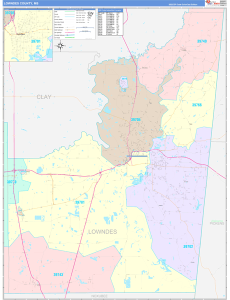 Lowndes County, MS Zip Code Map
