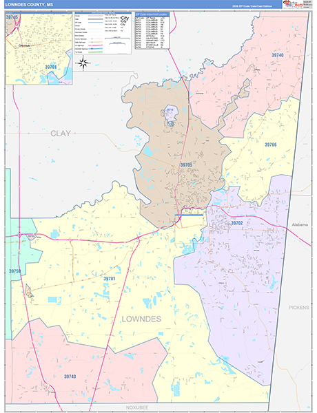 Lowndes County, MS Zip Code Map
