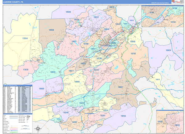 Luzerne County, PA Wall Map Color Cast Style