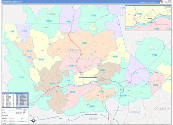 Lycoming County, PA Wall Map