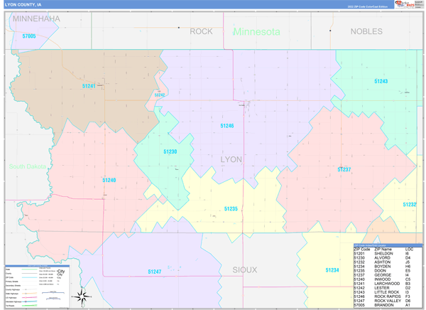 Lyon County, IA Wall Map Color Cast Style