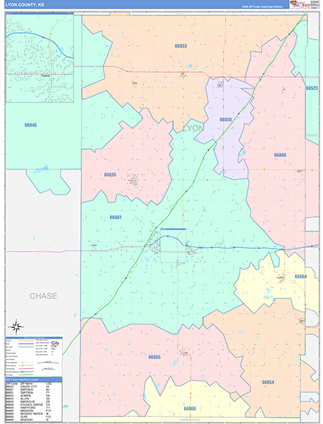 Lyon County, KS Zip Code Map
