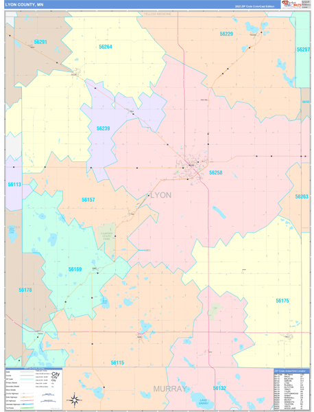Lyon County, MN Wall Map Color Cast Style