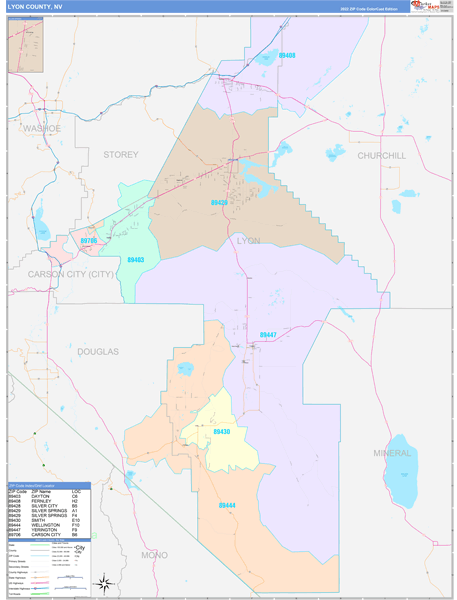 Lyon County, NV Zip Code Map