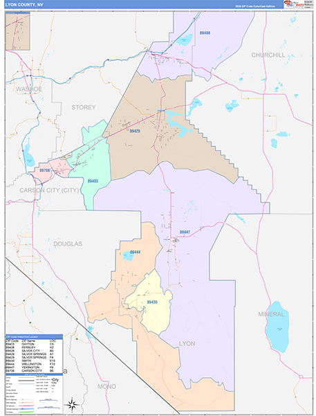 Lyon County, NV Zip Code Map