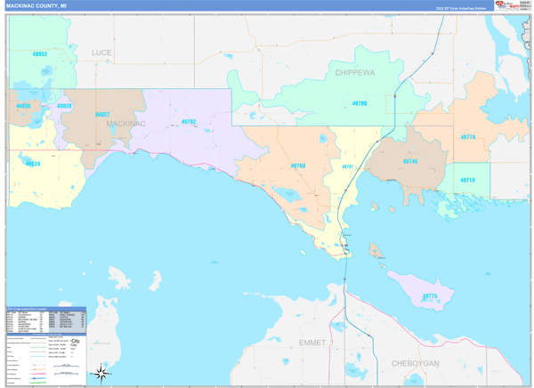 Mackinac County Wall Map Color Cast Style