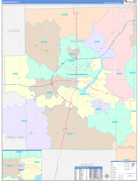 Macon County, IL Wall Map