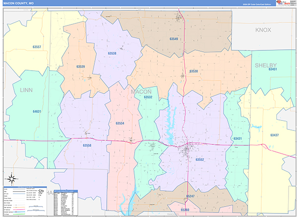 Macon County, MO Map Color Cast Style