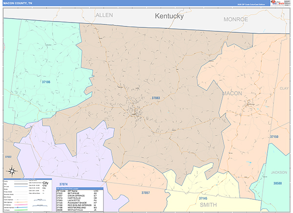 Macon County, TN Zip Code Map