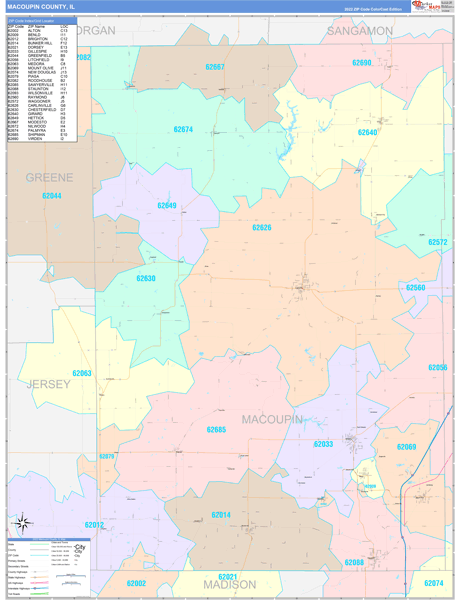 Macoupin County, IL Zip Code Map