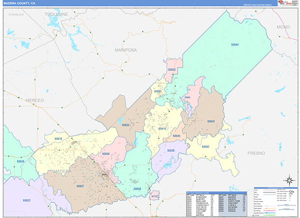 Madera County, CA Map Color Cast Style