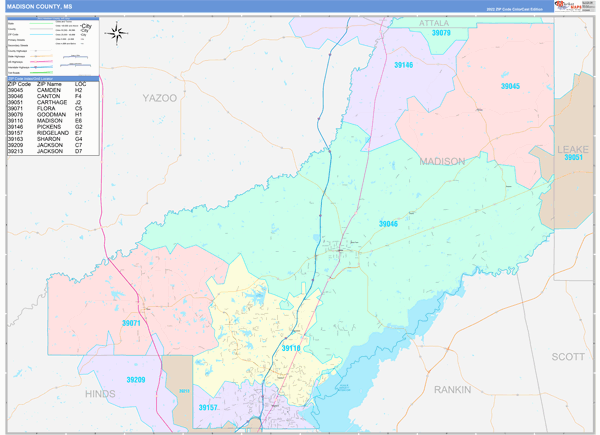 Madison County, MS Zip Code Map