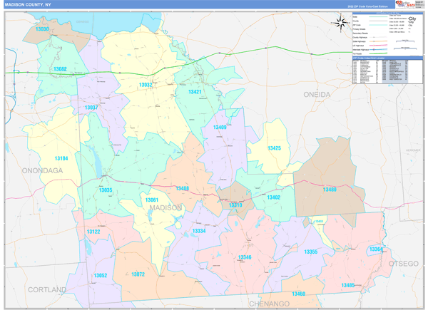 Madison County, NY Wall Map Color Cast Style