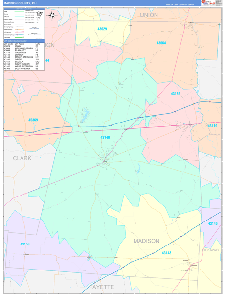 Madison County, OH Zip Code Map