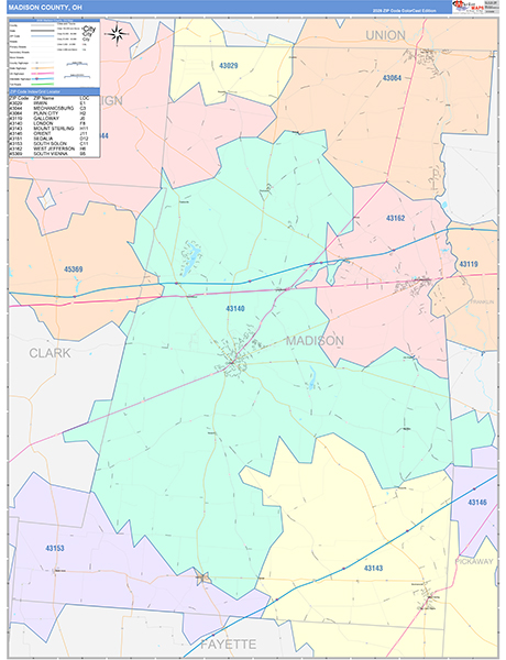 Madison County, OH Zip Code Map