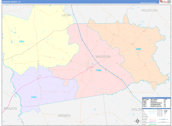 Madison County, TX Zip Code Map