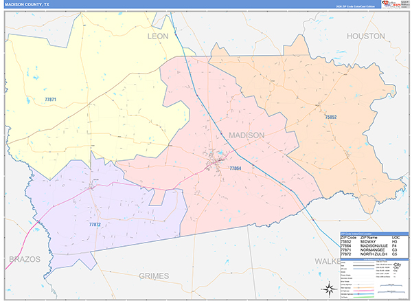 Madison County, TX Zip Code Map