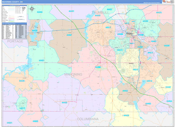 Mahoning County, OH Zip Code Map