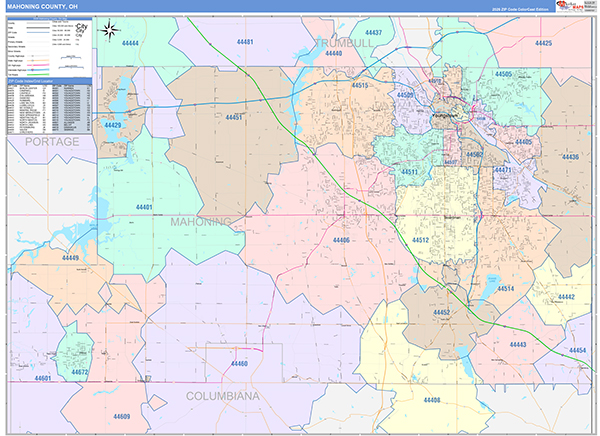 Mahoning County, OH Zip Code Map