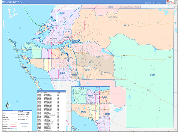 Manatee County, FL Wall Map Color Cast Style