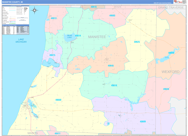 Manistee County Digital Map Color Cast Style