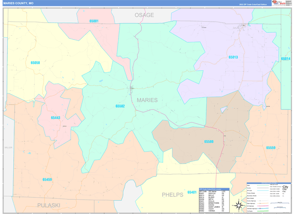 Maries County, MO Zip Code Map