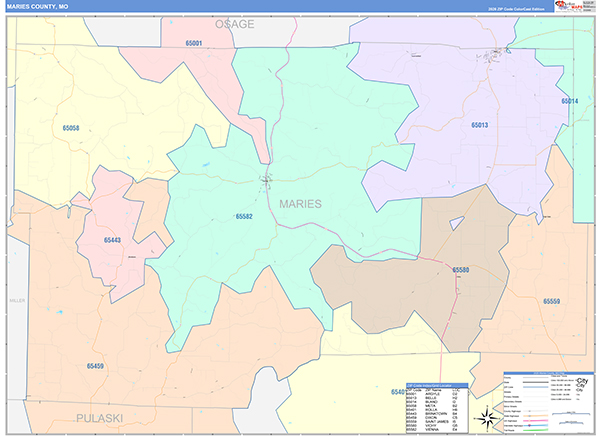 Maries County, MO Map Color Cast Style