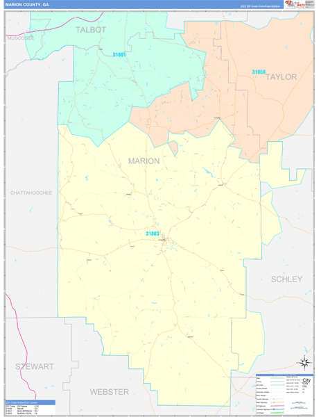 Marion County, GA Wall Map Color Cast Style