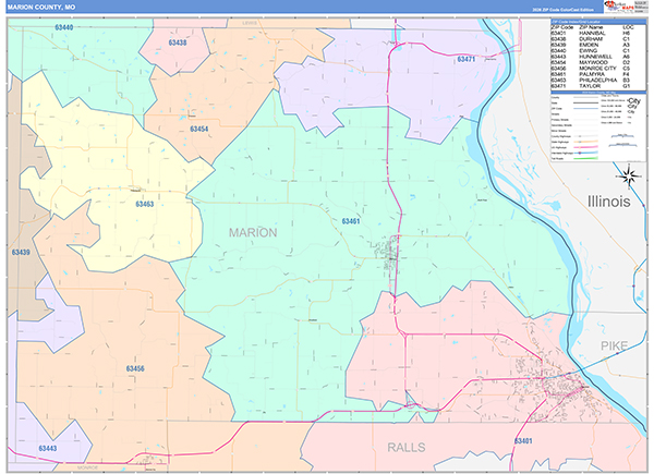 Marion County, MO Map Color Cast Style
