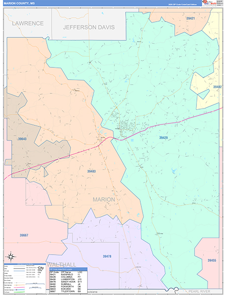 Marion County, MS Zip Code Map
