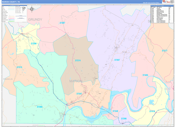 Marion County, TN Zip Code Map