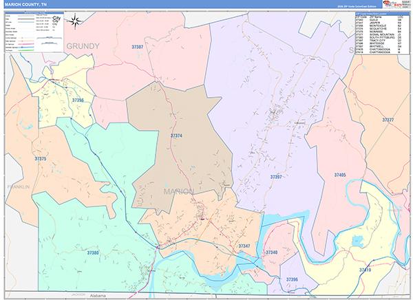 Marion County, TN Zip Code Map