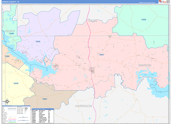 Marion County, TX Zip Code Map