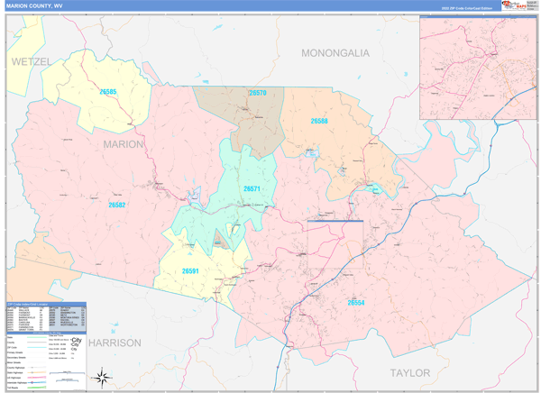 Marion County, WV Zip Code Map