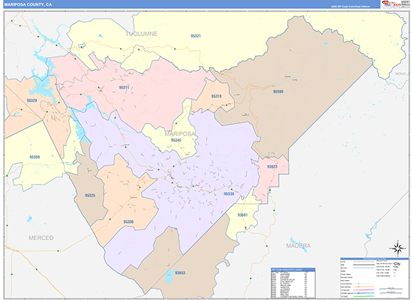 Mariposa County, CA Map Color Cast Style