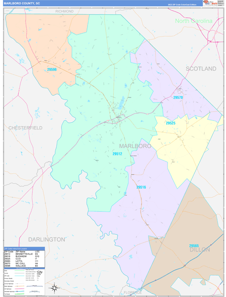 Marlboro County, SC Zip Code Map