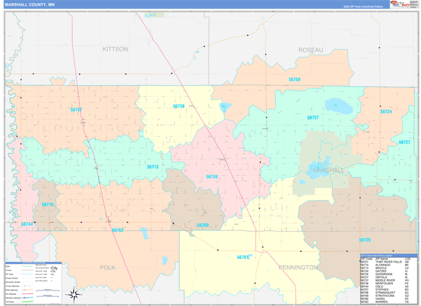 Marshall County, MN Zip Code Map