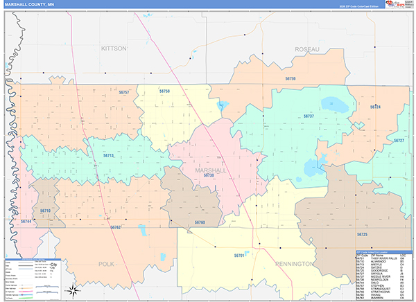 Marshall County, MN Zip Code Map